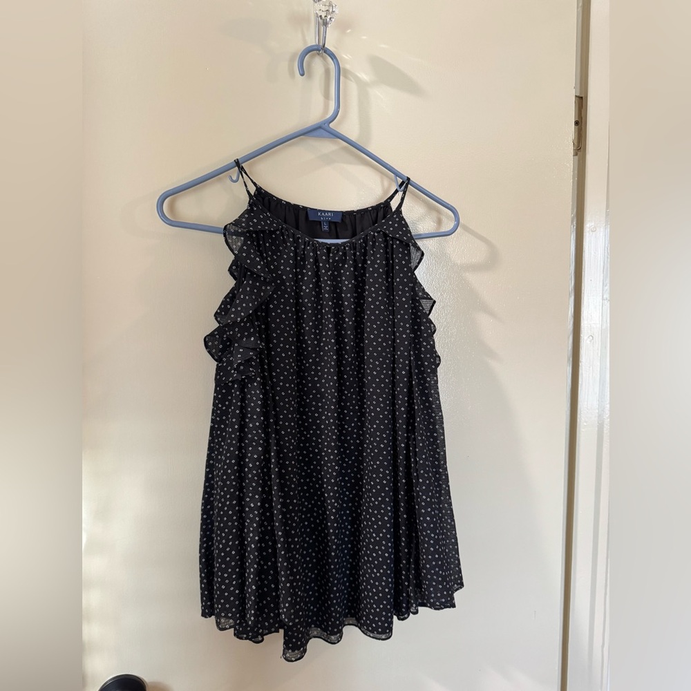 Black Polka Dot Cold Shoulder Ruffle Top